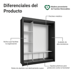 Clóset Monaco 3 Puertas Corredizas 1 Espejo Negro/Blanco 170 cm x 205 cm x 51 cm