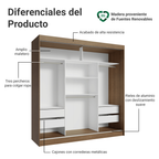 Clóset Reno 3 Puertas Corredizas 1 Espejo Marrón 180 cm x 205 cm x 54 cm