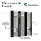 Closet Venus 6 Puertas 4 Cajones 2 Espejos BlancoNegro