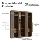 Closet Venus 6 Puertas 4 Cajones 2 Espejos MarrónCrema