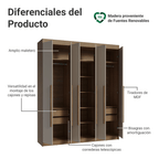 Closet Venus 6 Puertas 4 Cajones 2 Barrales MarrónCrema