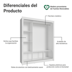 Clóset Nobre 3 Puertas Corredizas 2 Espejos Blanco/Marrón 205 cm x 170 cm x 51 cm