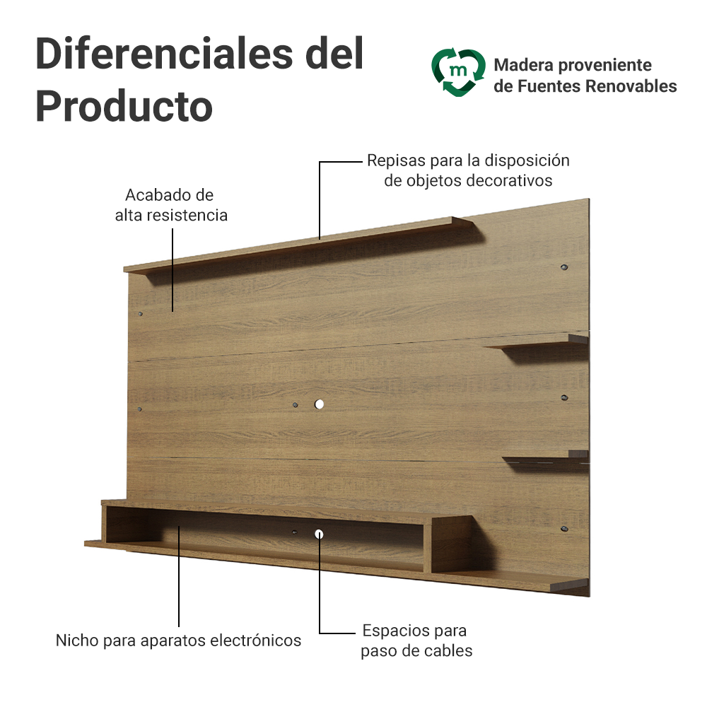 Centro de Entretenimiento Panel para TV Alfa Hasta 60 Pulgadas Marrón