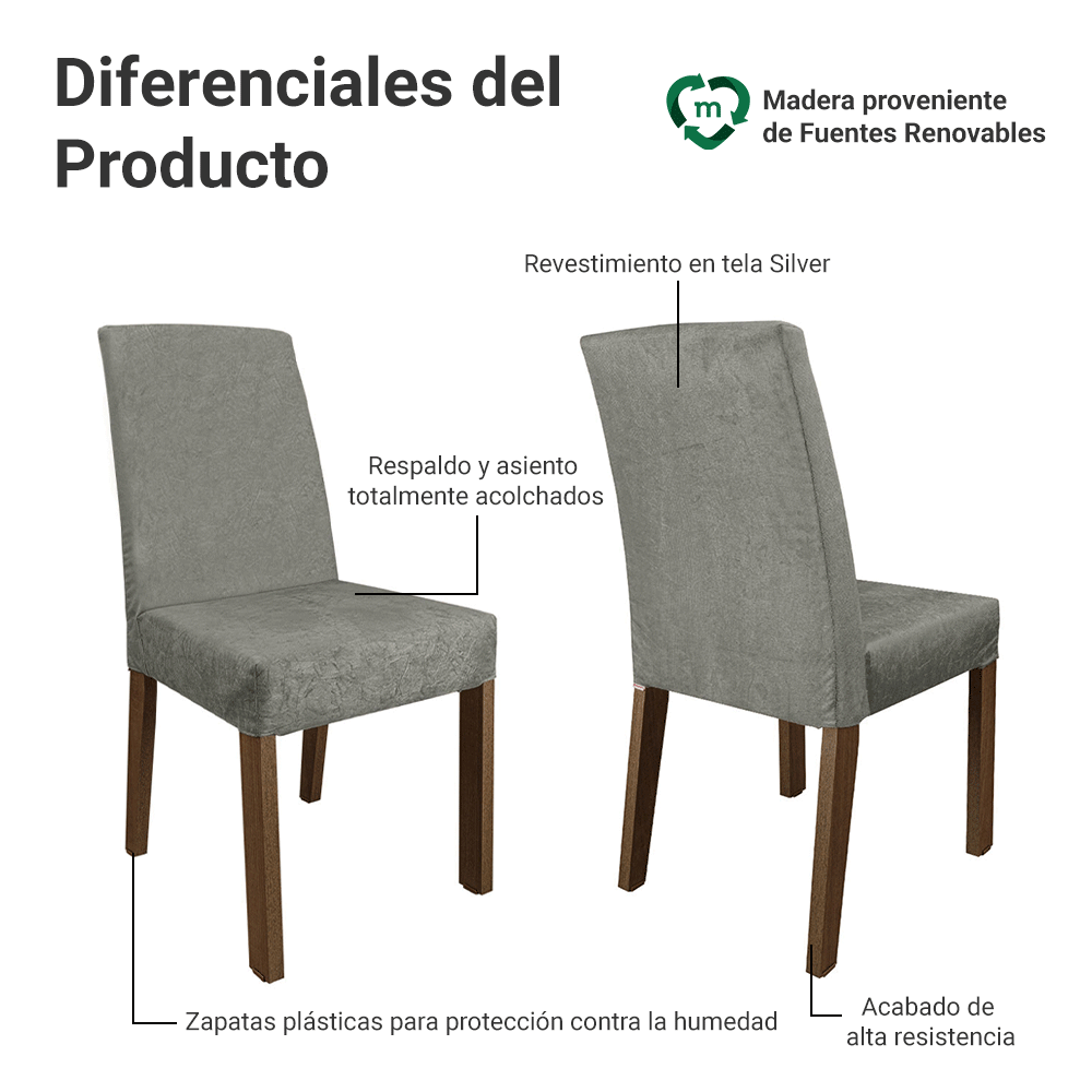 Kit 2 Sillas de Comedor Madesa 4255 Silver
