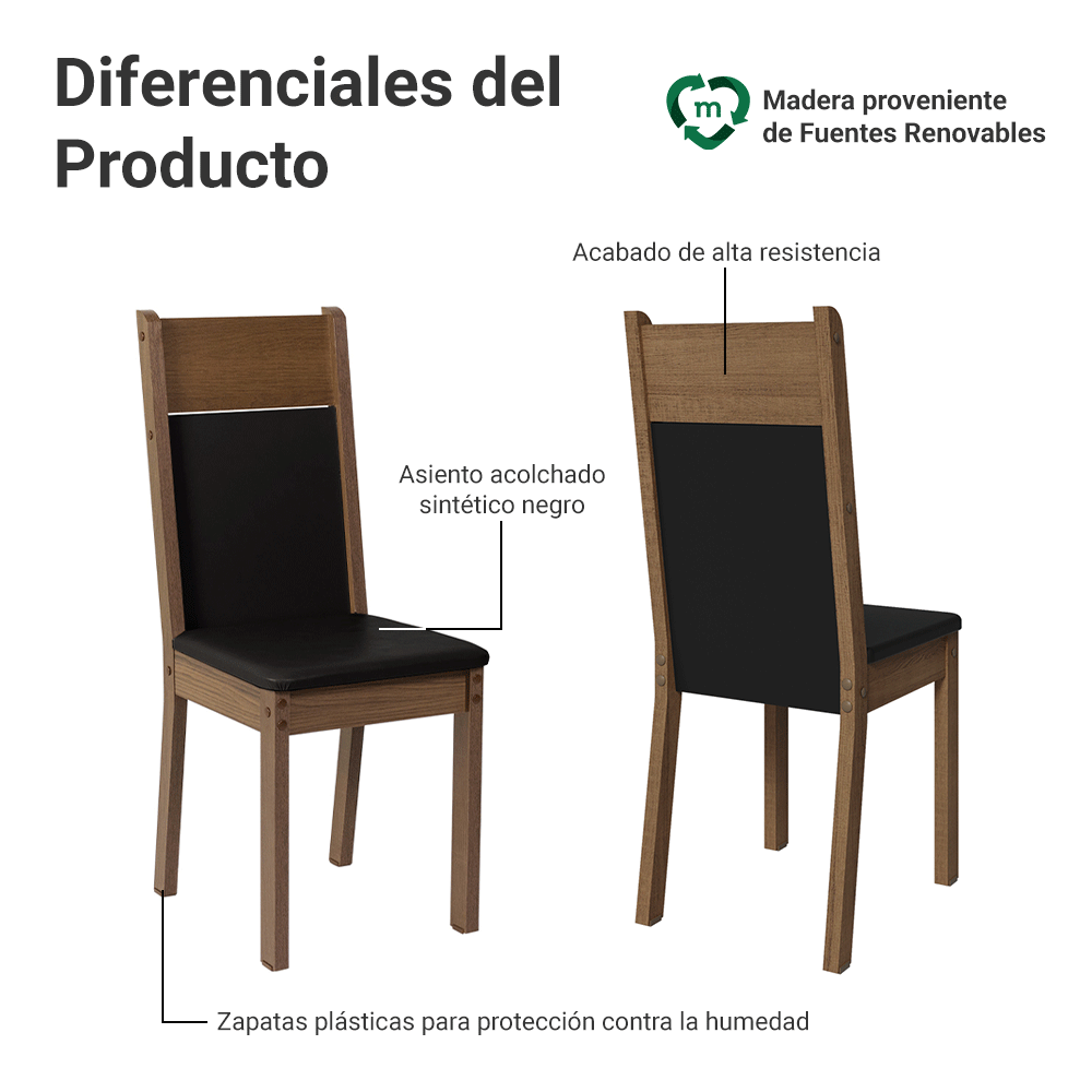 Kit con 6 Sillas de Comedor 4280 MarrónNegro