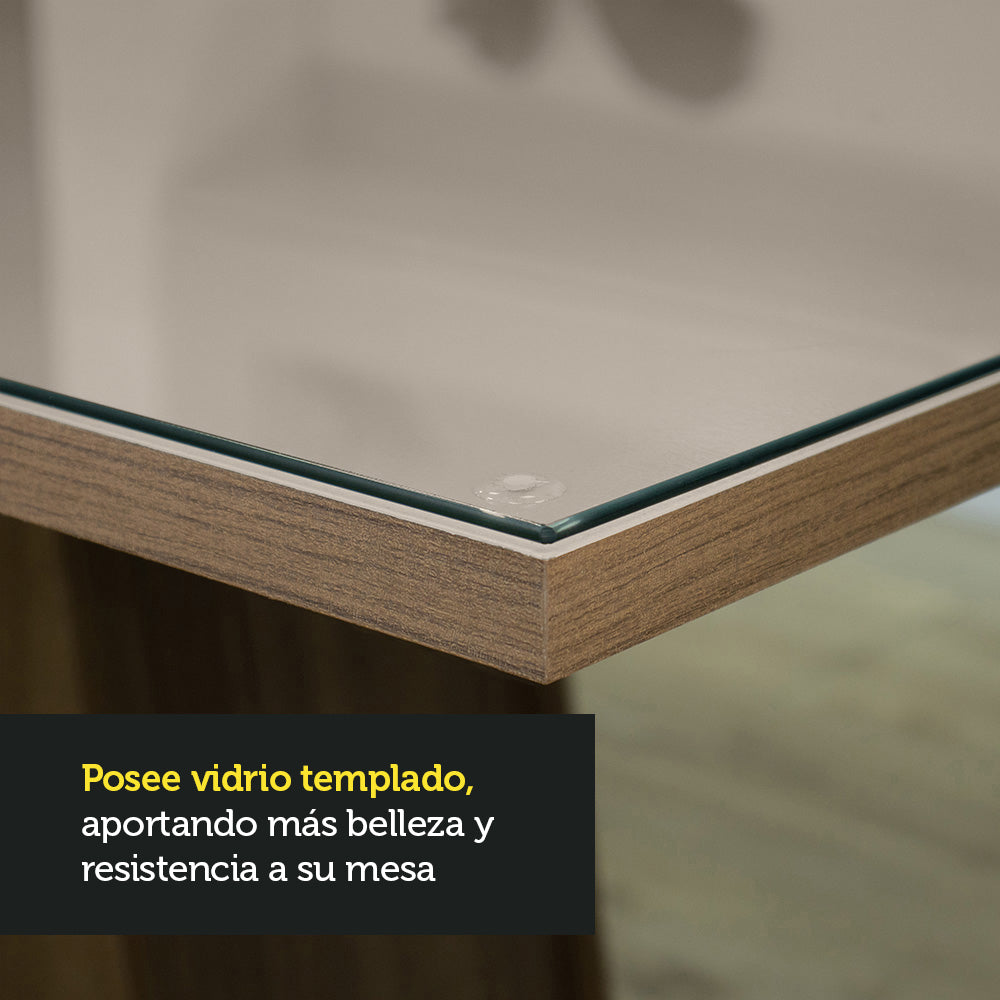 Mesa de Comedor Rectangular 6 Puestos con Tablero de Madera y Cristal