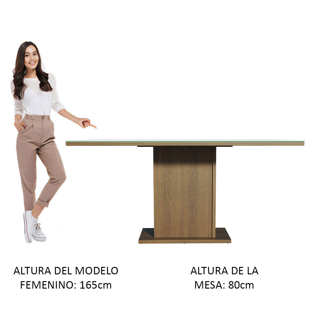 Mesa de Comedor Rectangular 6 Puestos con Tablero de Madera y Cristal