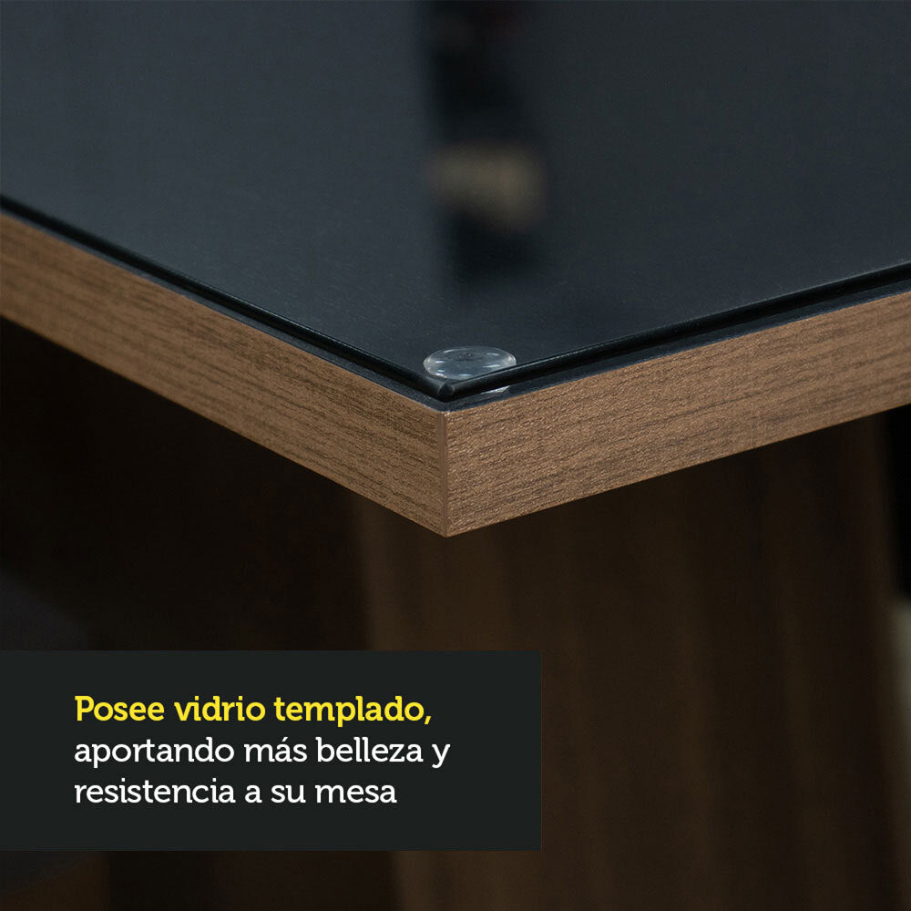 Mesa de Comedor Rectangular 6 Puestos con Tablero de Madera y Cristal