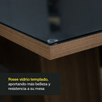 Mesa de Comedor Rectangular 6 Puestos con Tablero de Madera y Cristal