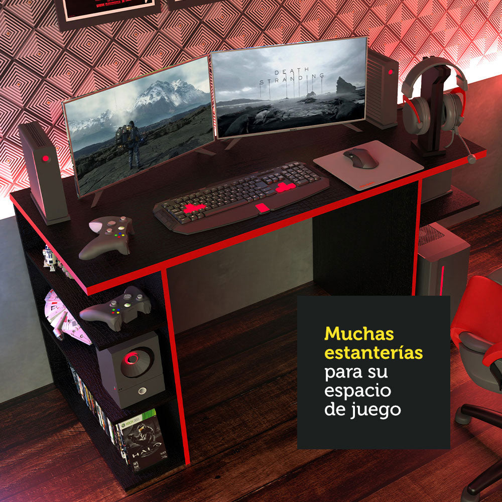 Escritorio Gamer Moderno para PC y Consola NegroRojo