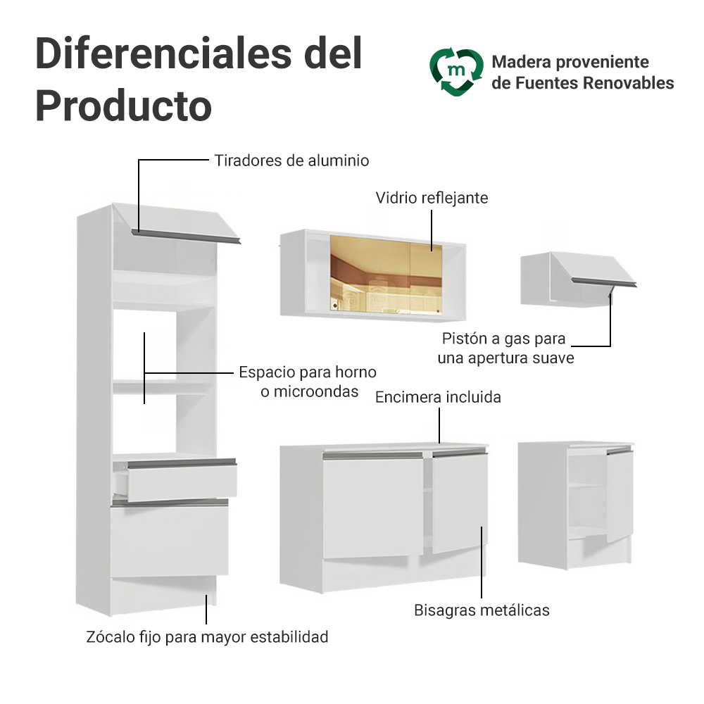 Cocina Integral Diamante 2.40 m con Encimera Blanco