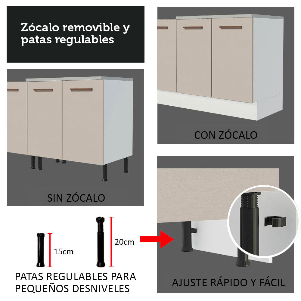 Mueble de Cocina Bajo Agata 1.20 m 2 Puertas con Encimera de MDP Blanco/Crema