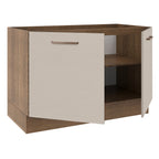 Gabinete Bajo de Lavaplatos 120cm 1 Puerta 2 Cajones Marrón/Crema (Sin Mesón y Sin Lavaplatos) Agata