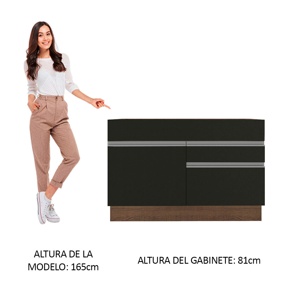 Gabinete Bajo de Lavaplatos 120cm 1 Puerta 2 Cajones Marrón/Negro (Sin Mesón y Sin Lavaplatos) Glamy
