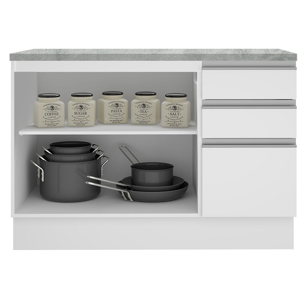 Mueble de Cocina Bajo Glamy 1.20 m 2 Puertas 3 Cajones con Encimera Blanco