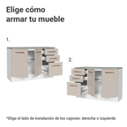 Mueble de Cocina Bajo Agata 1.20 m 2 Puertas 3 Cajones con Encimera Blanco/Crema