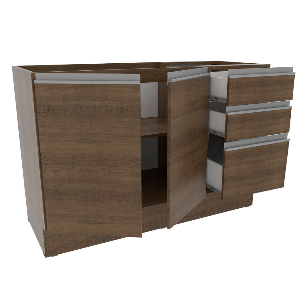 Mueble de Cocina Bajo Glamy 1.20 m 2 Puertas 3 Cajones y Portacubiertos Marrón