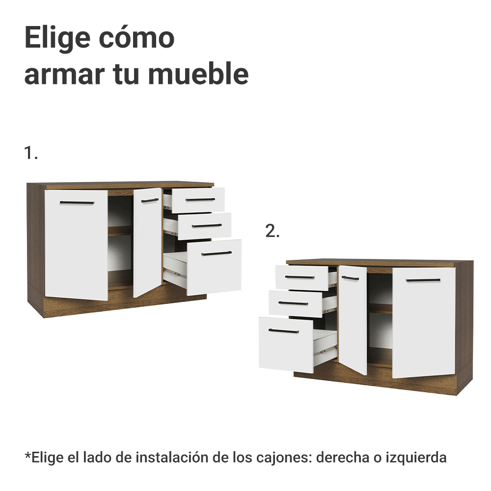 Mueble de Cocina Bajo Agata 1.20 m 2 Puertas 3 Cajones con Encimera Marrón/Blanco