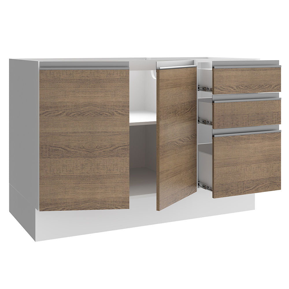 Mueble de Cocina Bajo Glamy 1.20 m 2 Puertas 3 Cajones Blanco/Marrón