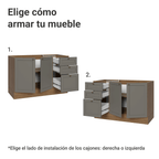 Mueble de Cocina Bajo Vik 1.20 m 2 Puertas 3 Cajones Marrón/Gris