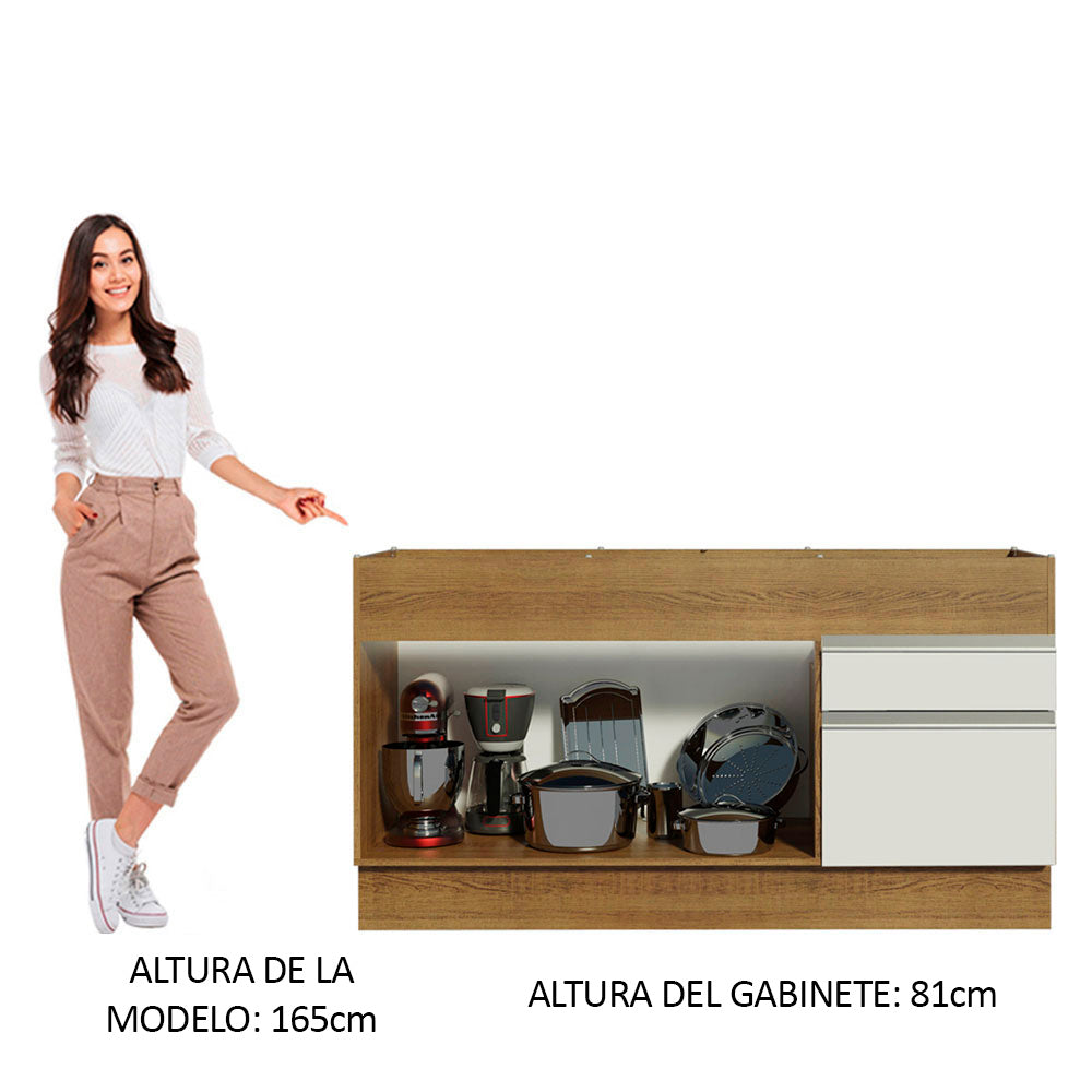 Mueble de Cocina Bajo Glamy 1.50 m 2 Puertas 2 Cajones Marrón/Blanco