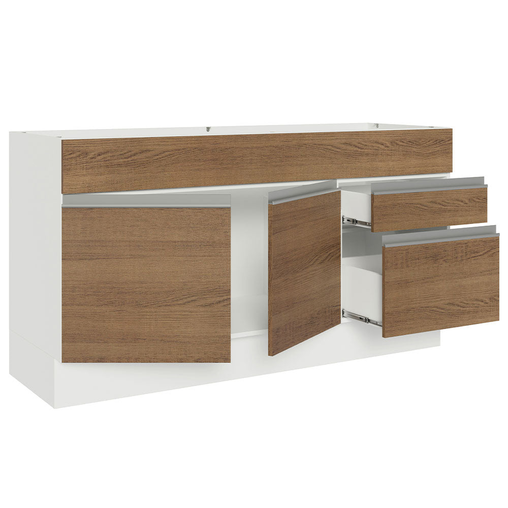 Mueble de Cocina Bajo Glamy 1.50 m 2 Puertas 2 Cajones Blanco/Marrón