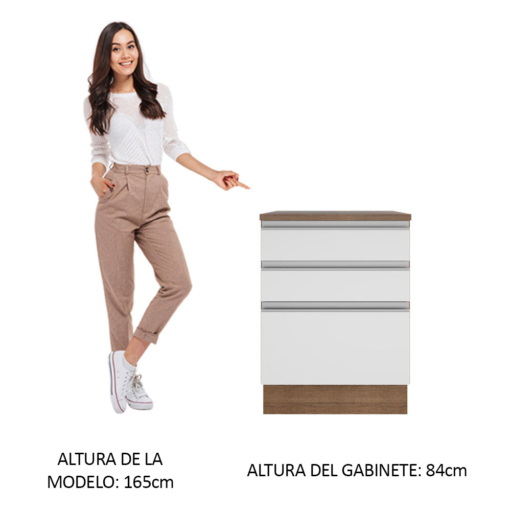 Mueble de Cocina Bajo Glamy 60 cm 3 Cajones Marrón/Blanco