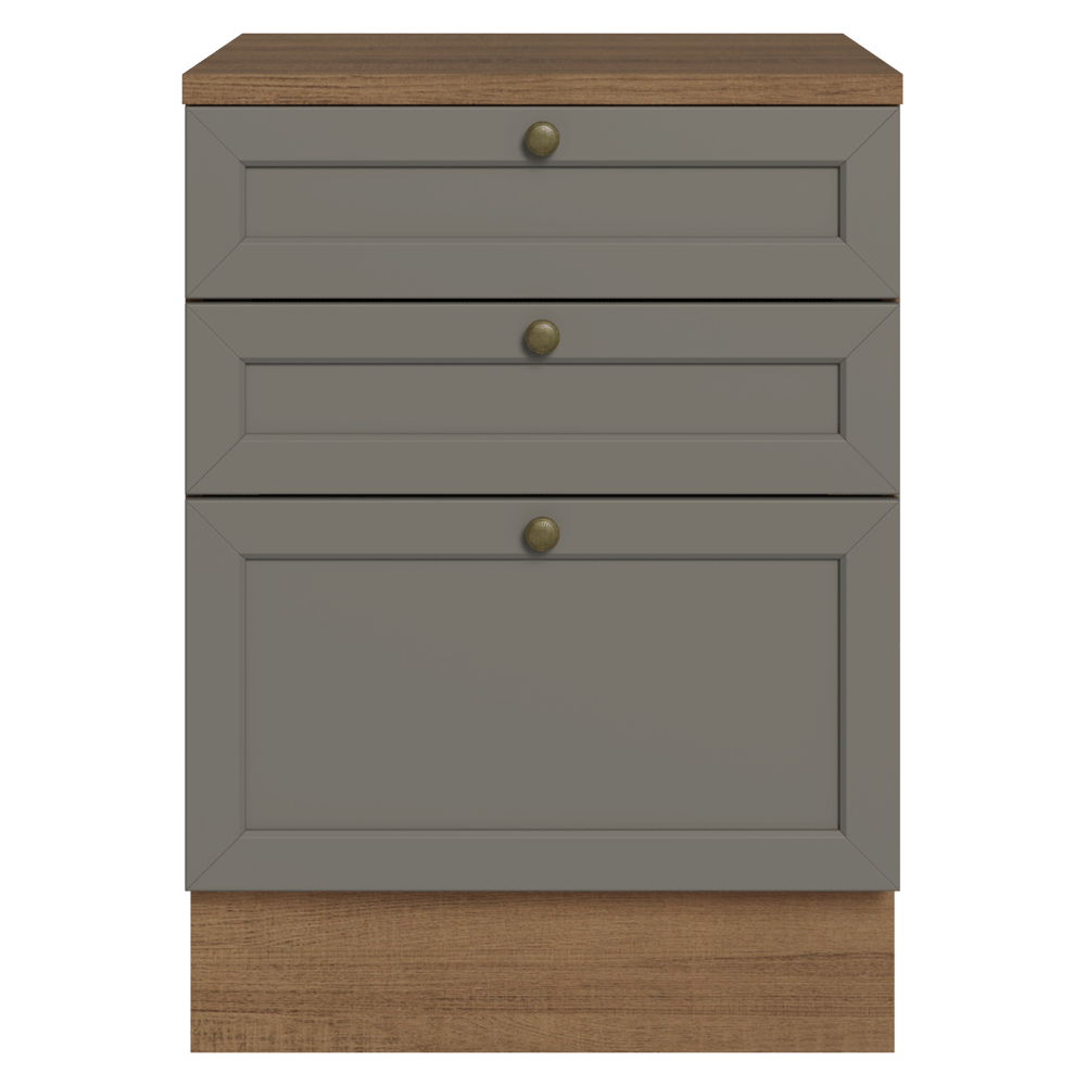 Mueble de Cocina Bajo Vik 60 cm 3 Cajones MarrónGris
