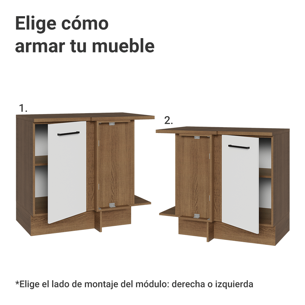 Mueble de Cocina Bajo de Esquina Agata 1 Puerta Marrón/Blanco