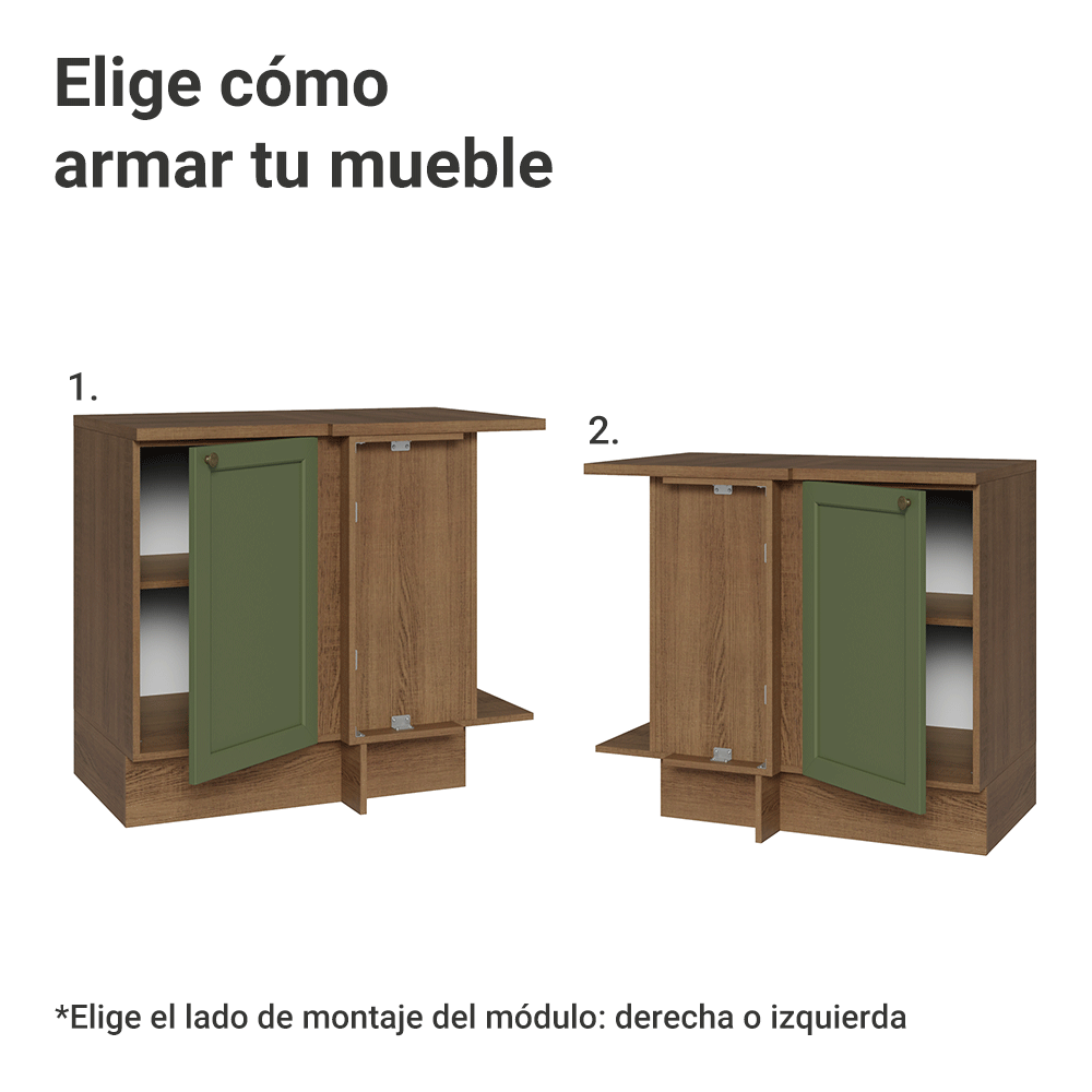 Mueble de Cocina Bajo de Esquina Vik 1 Puerta MarrónVerde