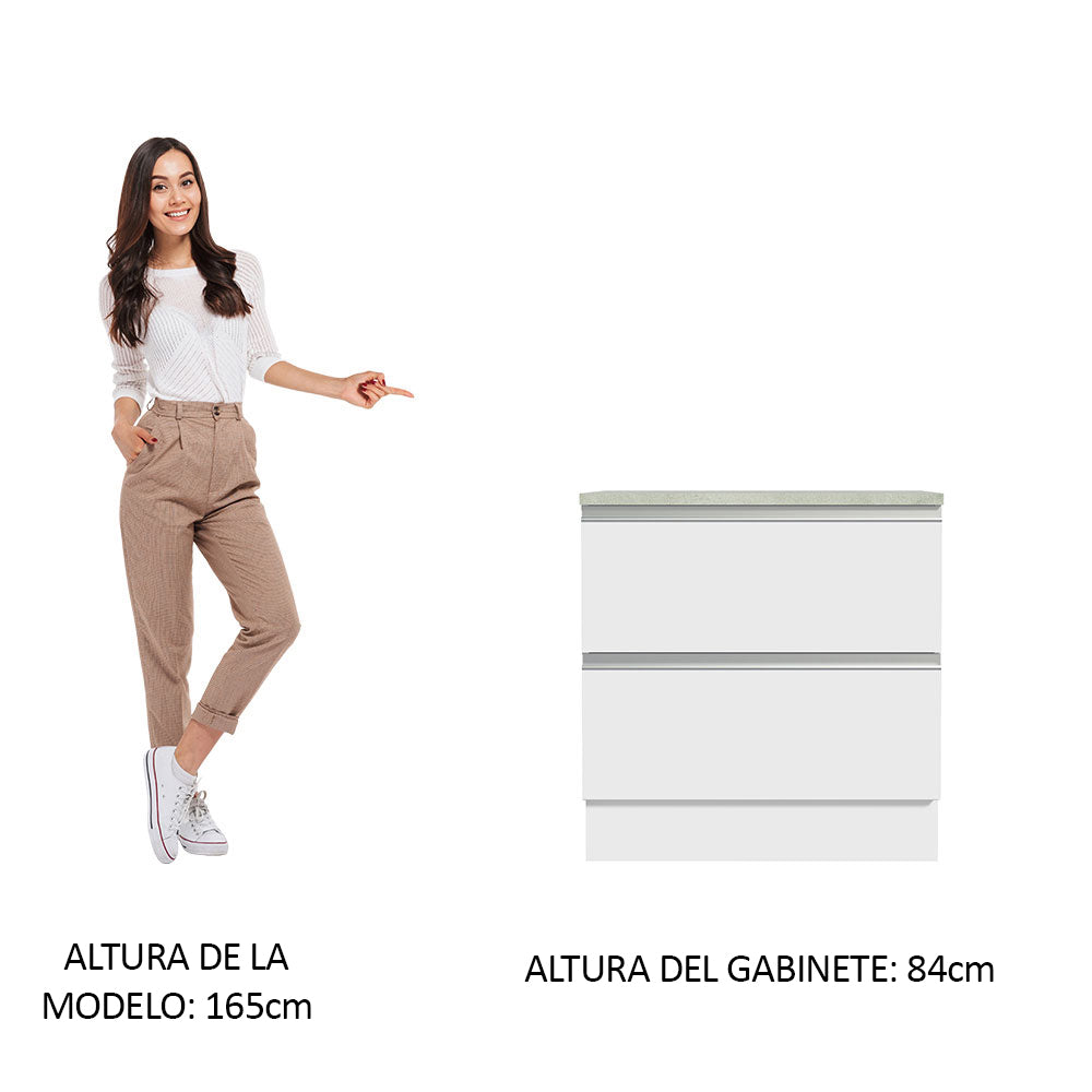 Mueble de Cocina Bajo Glamy 80 cm 2 Cajones Blanco