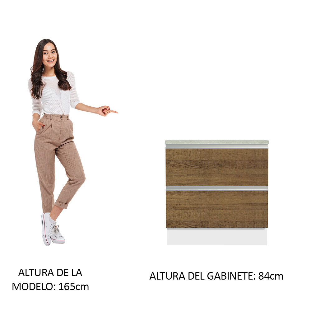 Mueble de Cocina Bajo Glamy 80 cm 2 Cajones Blanco/Marrón