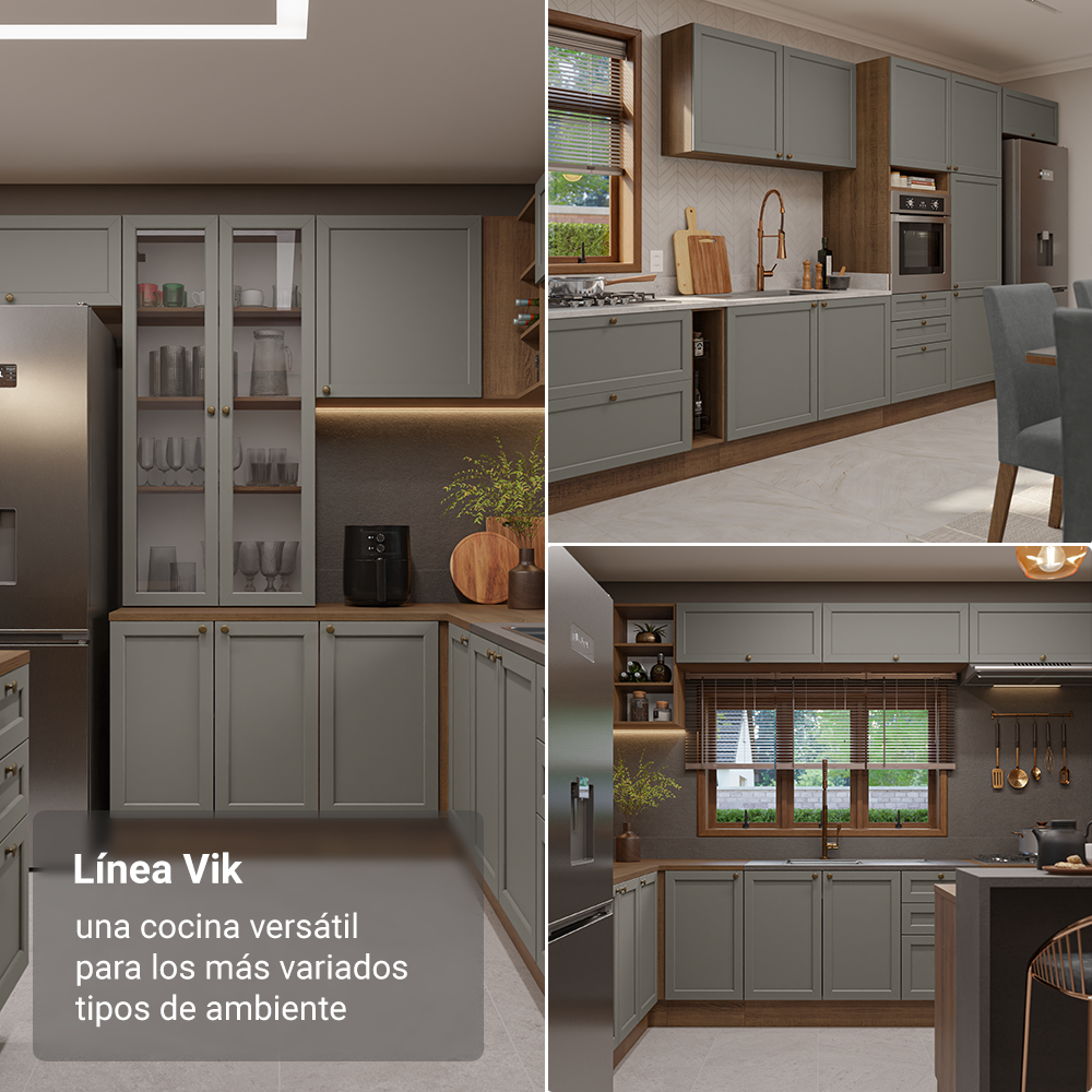 Mueble de Cocina Bajo Vik 80 cm 2 Cajones Marrón/Gris