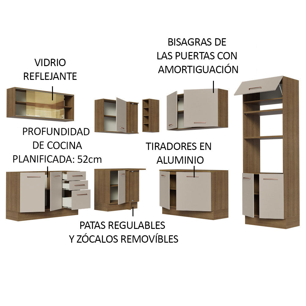Cocina Integral de Esquina Agata 4.60 m Marrón/Crema 01