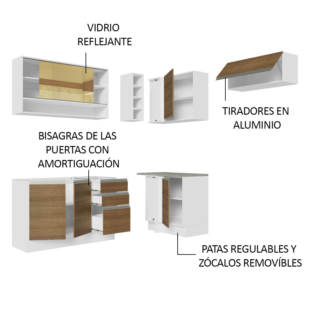 Cocina Integral de Esquina Glamy 3.50 m Blanco/Marrón 06