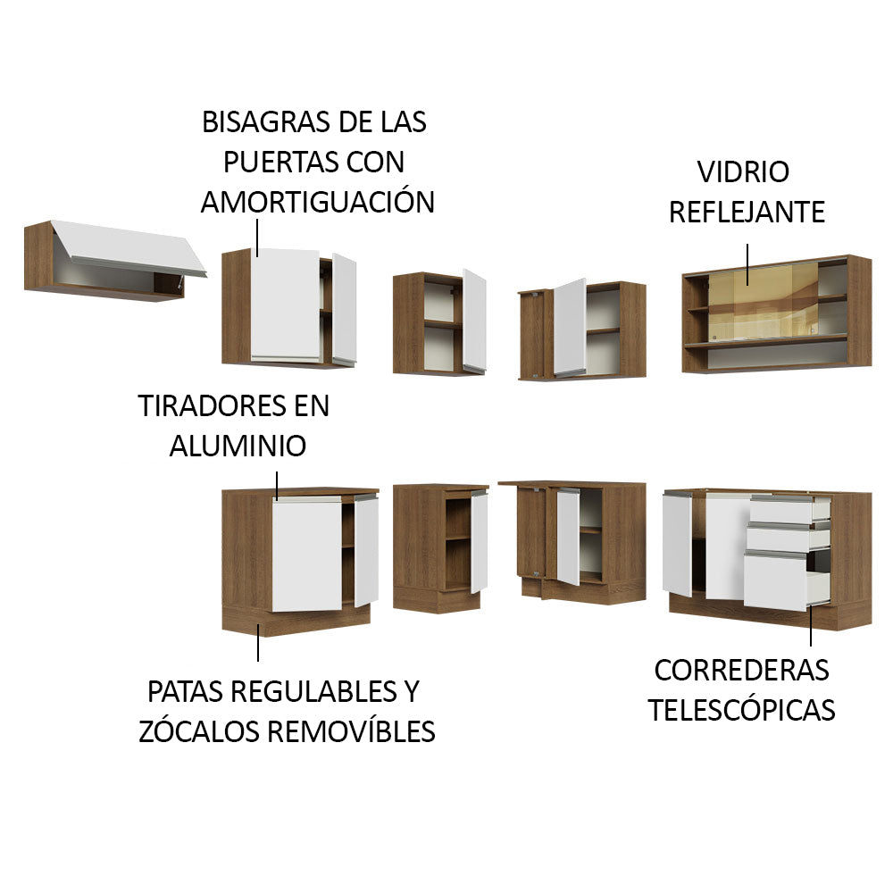 Cocina Integral de Esquina Glamy 4.70 m Marrón/Blanco 01