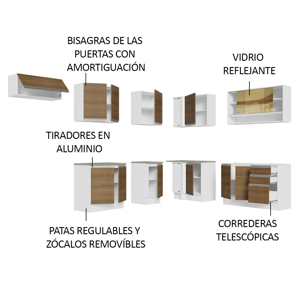 Cocina Integral de Esquina Glamy 4.70 m Blanco/Marrón 01