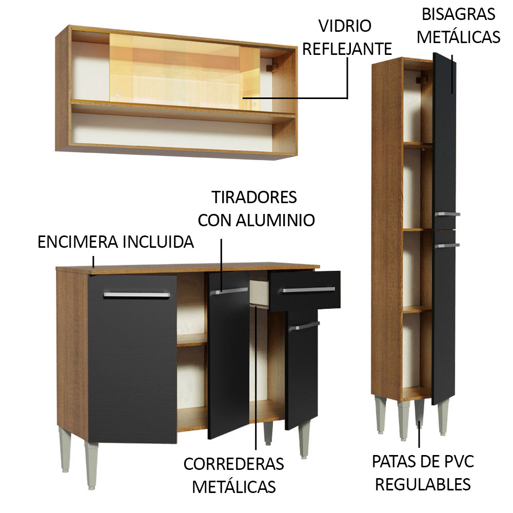 Cocina Integral Emilly Art 1.40 Metros Marrón/Negro 04