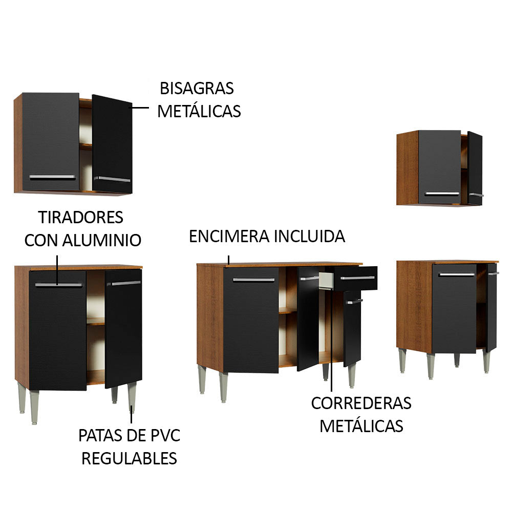 Cocina Integral Emilly King 2.30 Metros Marrón/Negro