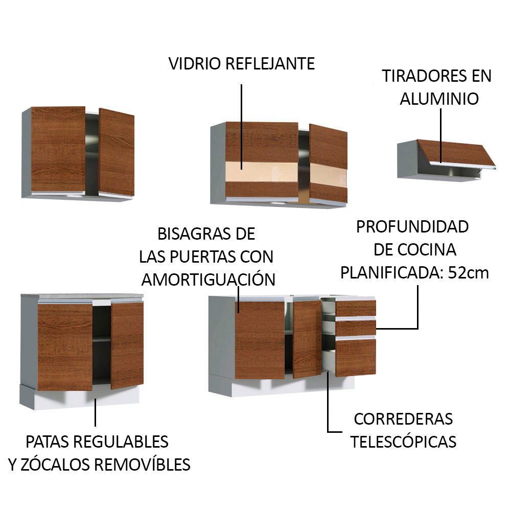 Cocina Integral Marcela 2.80 Metros Blanco/Marrón