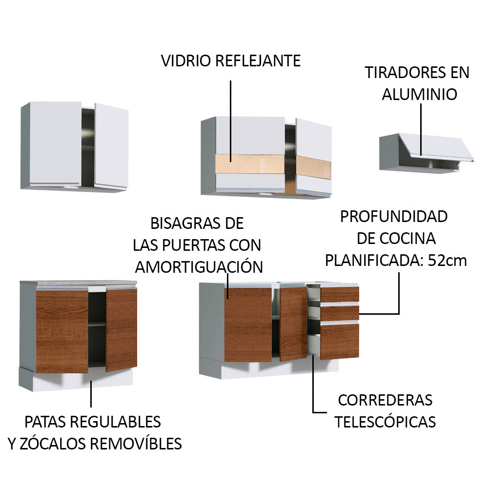 Cocina Integral Marcela 2.80 Metros Blanco/Marrón/Blanco