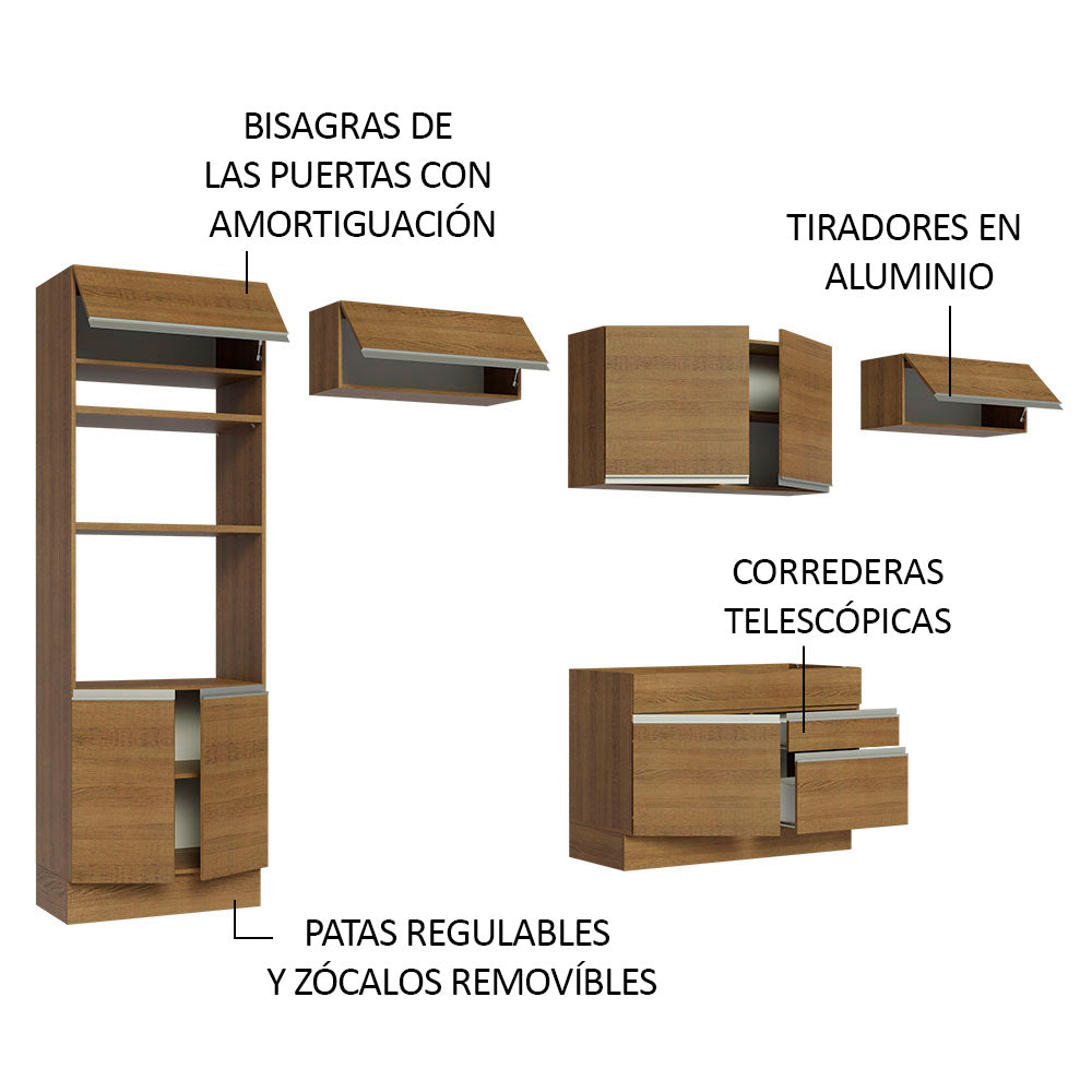 Cocina Integral Glamy 3.50 Metros Marrón