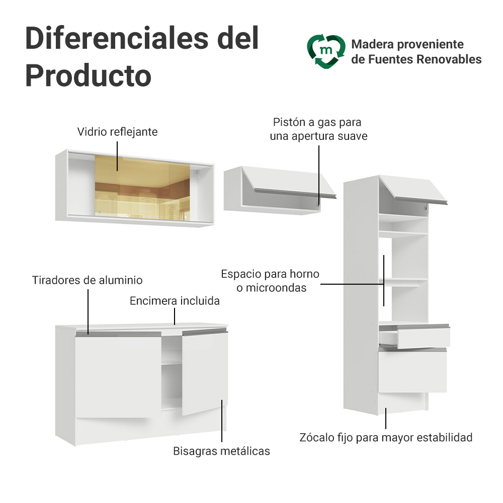 Cocina Integral Diamante 2.60 m con Encimera Blanco