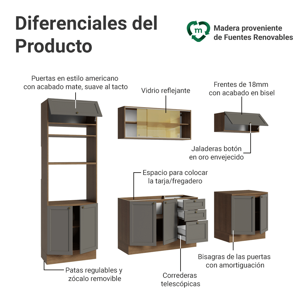 Cocina Integral Vik 2.70 Metros Marrón/Gris 02