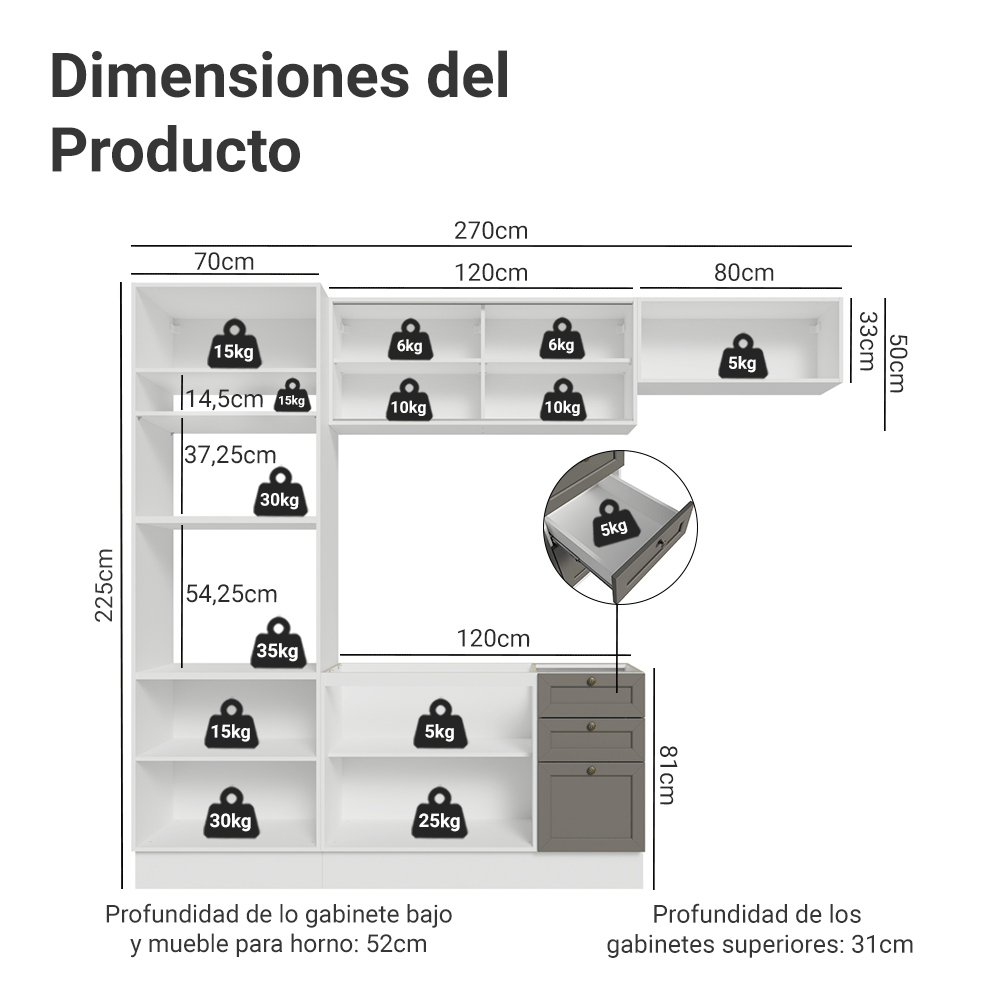 Cocina Integral Vik 2.70 Metros Blanco/Gris 03