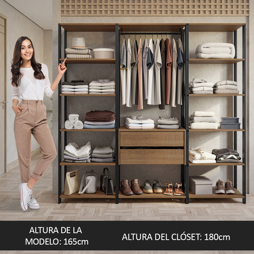Clóset Modulado Abierto Valencia 180 cm x 188 cm x 45 cm Marrón/Negro 01