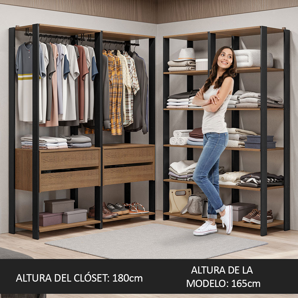 Clóset Modulado Abierto Valencia 4 Cajones 14 Niveles 180 cm x 258 cm x 45 cm Marrón/Negro 03