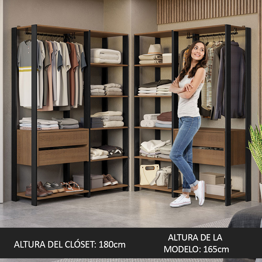 Clóset Modulado Abierto Valencia 4 Cajones 14 Niveles 180 cm x 258 cm x 45 cm Marrón/Negro 04