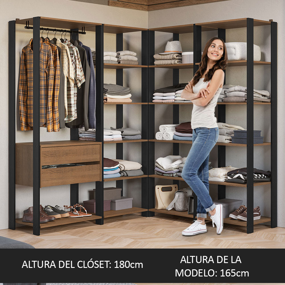 Clóset Modulado Abierto Valencia 2 Cajones 17 Niveles 180 cm x 337 cm x 45 cm Marrón/Negro 05