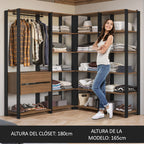 Clóset Modulado Abierto Valencia 2 Cajones 17 Niveles 180 cm x 337 cm x 45 cm Marrón/Negro 05